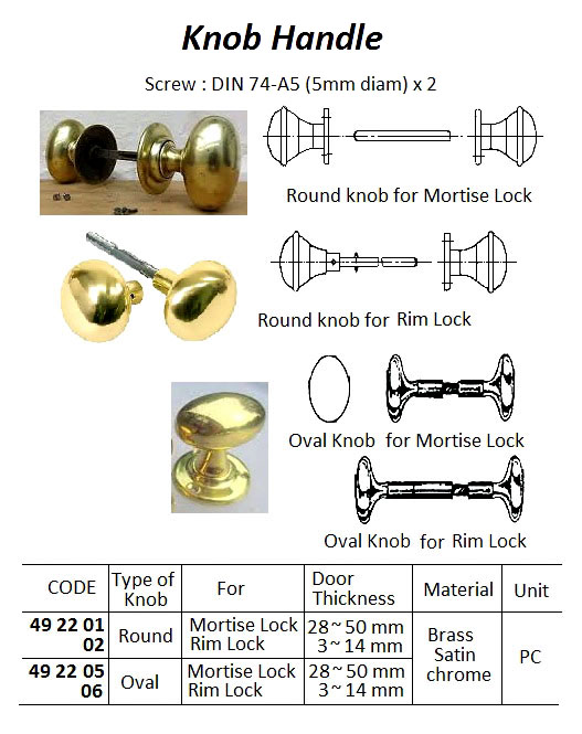 BRASS STAIN KNOB HANDLE, ROUND, DOOR T=3-14 MM