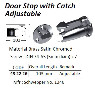 DOOR STOPS WITH CATCH, BRASS SATIN CHROMED, ADJUSTABLE, 80 MM