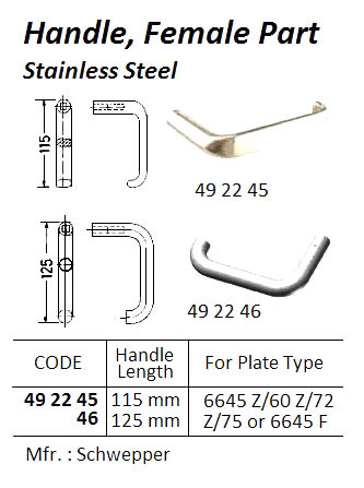 HANDLE, FEMALE PART, ST.STEEL, 115 MM