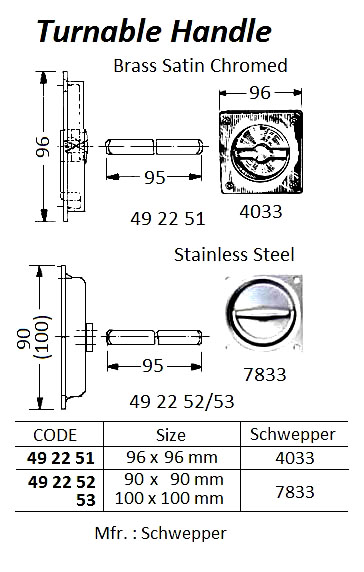TURNABLE HANDLE, ST.STEEL, 100x100 MM