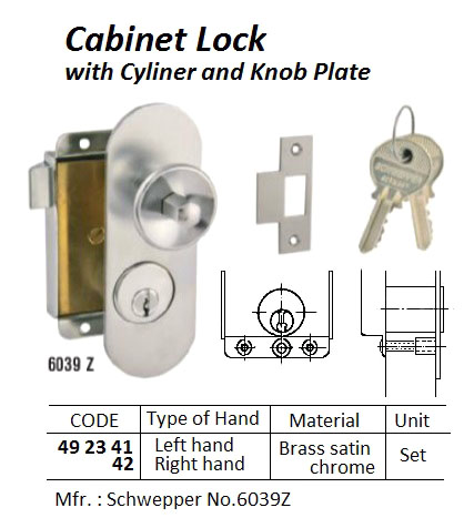 CABINET LOCKS WITH CYLINDER AND ROSE, RIGHT HAND, FOR DOOR T = 40 MM