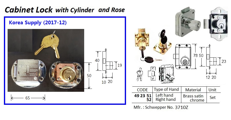 CABINET LOCK, BRASS SATIN CHROME, LEFT HAND