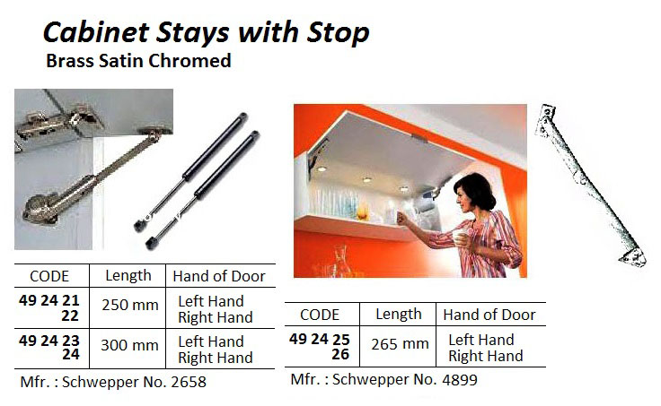 CABINET STAYS WITH STOP, 265 MM, RIGHT HAND