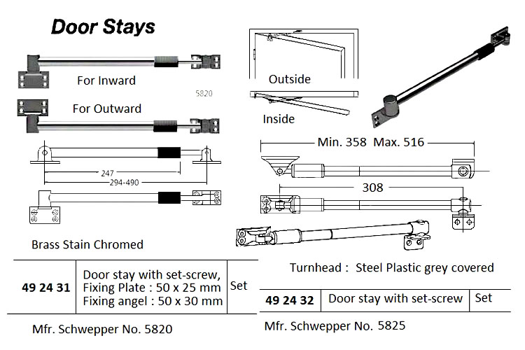 DOOR STAYS WITH SET-SCREW, BRASS SATIN CHROMED, 5820 | Door Closer (2017-4)