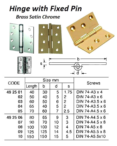 HINGE WITH FIXED PIN, 125 MM