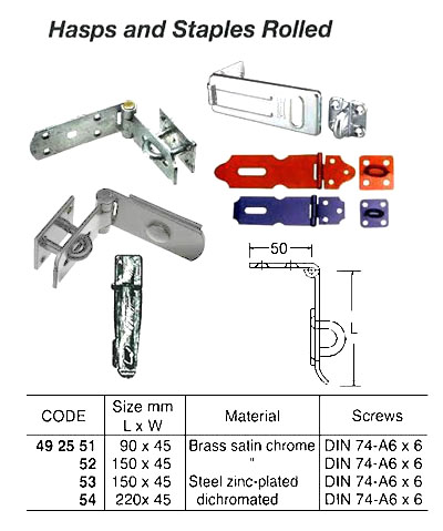 HASPS AND STAPLES ROLLED, STEEL ZINC- PLATED, 150 x 45 MM
