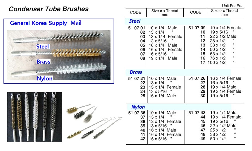 CONDENSER TUBE BRUSH, NYLON, 19 MM x 1/4" MALE THREAD | Korea (2018-3)