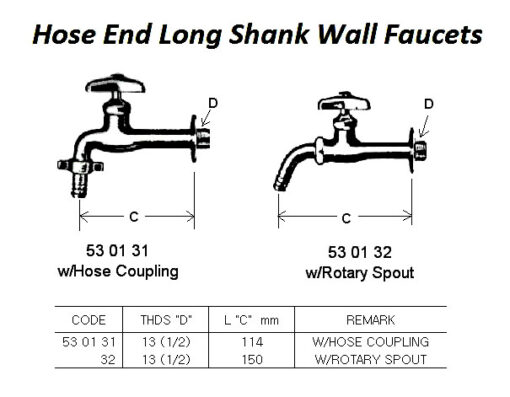 HOSE END LONG SHANK WALL FAUCETS WITH HOSE COUPLING 13 (1/2) | (2013-11)