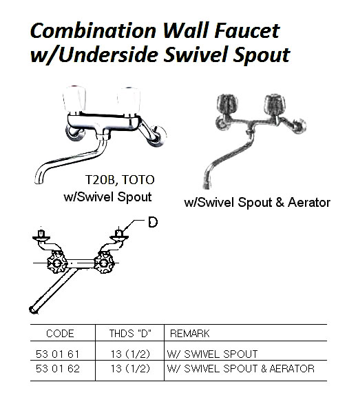 COMBINATION WALL FAUCET WITH OVERHEAD SWIVEL SPOUT & AERATOR 13(1/2) | (2014-10)