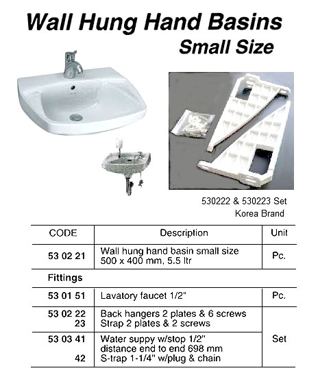 WALL HUNG CONNER HAND BASIN, 601 x 475 MM 4.5 LTR | Kyelim, Korea (2014-10)