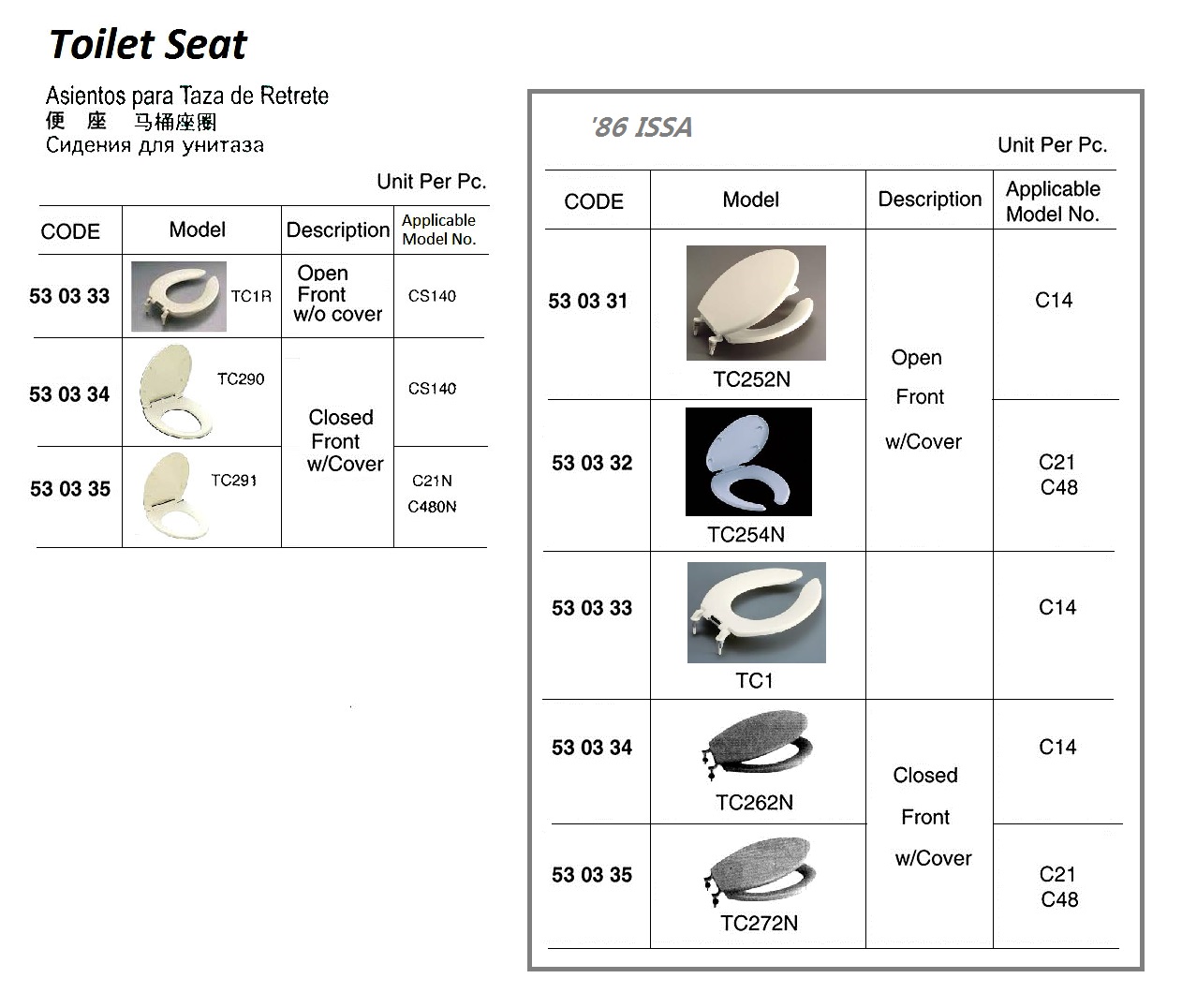 TOILET SEAT, OPEN FRONT WITH COVER, MODEL TC-252N | Similar Korea Brand Model (2019-3)