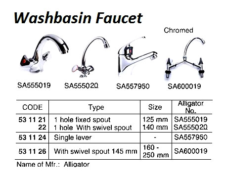 WASHBASIN FAUCET, 1 HOLE WITH SWIVEL SPOUT, 140 MM