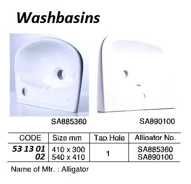 WASHBASIN, WATERLINE, 1 TAP HOLE, 410 x 300 MM,