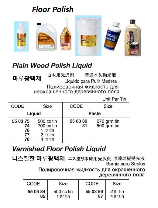 VARNISHED FLOOR POLISH, LIQUID 500 CC
