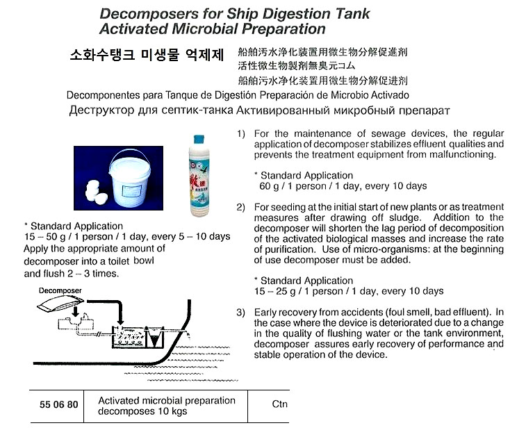 SEWAGE SANITARY DETERGENT, CHLORINATED ISOCYANURATE TABLET, 15 GRM x 1000 TAB/CTN | 20 Kg/Tin Japan made (2018-9)