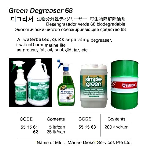 GREEN DEGREASER 68, 25 LTR/CAN, MARINE DIESEL SERVICE