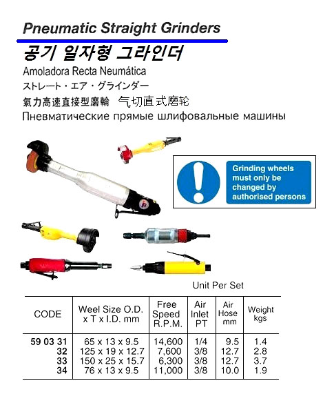 PNEUMATIC STRAIGHT GRINDER, WHEEL SIZE 125 x 19 x 12.7 MM | (2014-5)