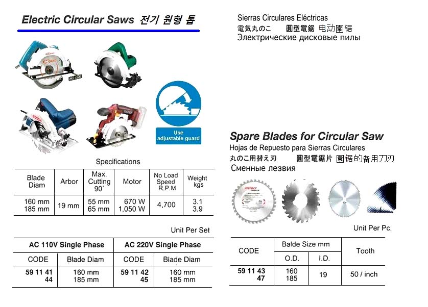 ELECTRIC CIRCULAR SAW, OD 185 MM AC110V 1-PHASE | (2014-4)