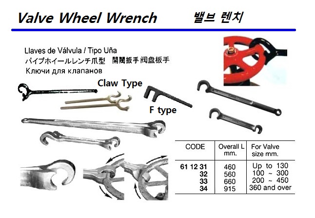 CLAW TYPE VALVE WHEEL WRENCH, 560 MM | Korea (2018-5)