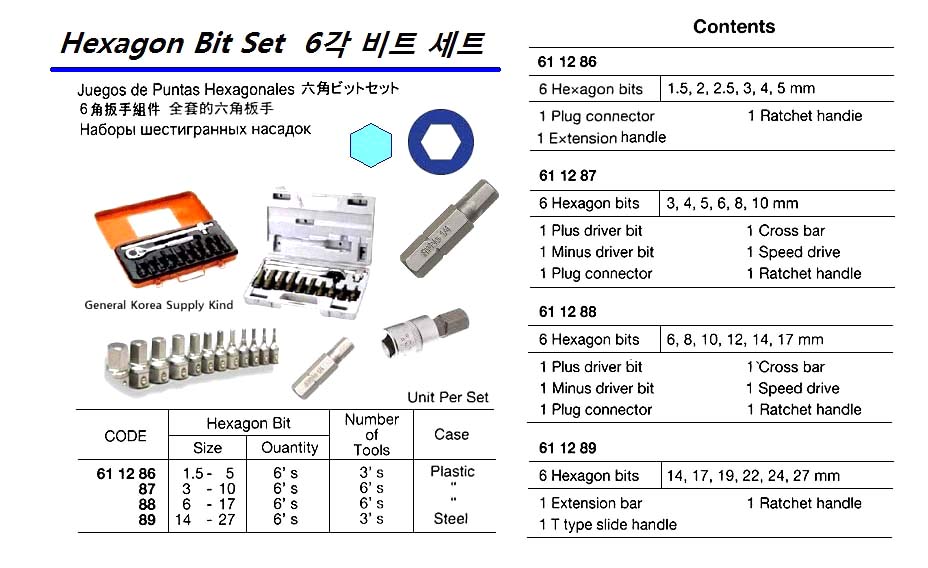 HEXAGON BIT SET, 3-10 MM 6 BITS & 6 TOOLS | China (2019-1)