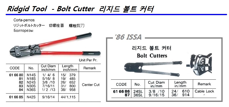 BOLT CUTTER, RIDGID #24S 10 MM