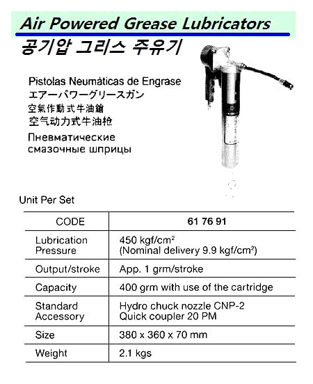 GREASE LUBRICATOR, AIR POWERED FOR 400GRM CARTRIDGE | (2010-4)