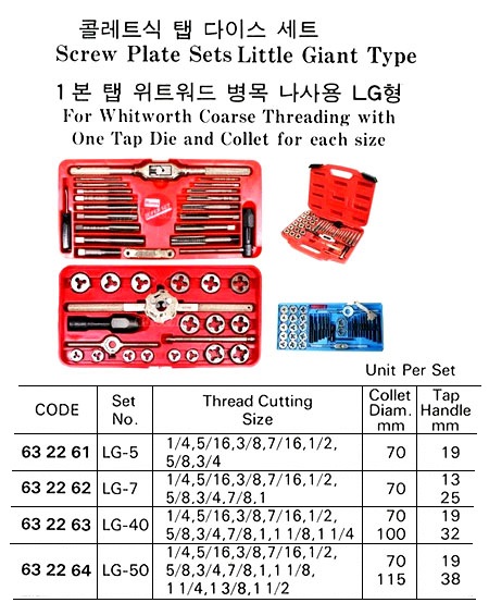 SCREW PLATE SET, NO.LG-40 WHIT WORTH COARSE 1/4 TO 1-1/4 | (2011-12)