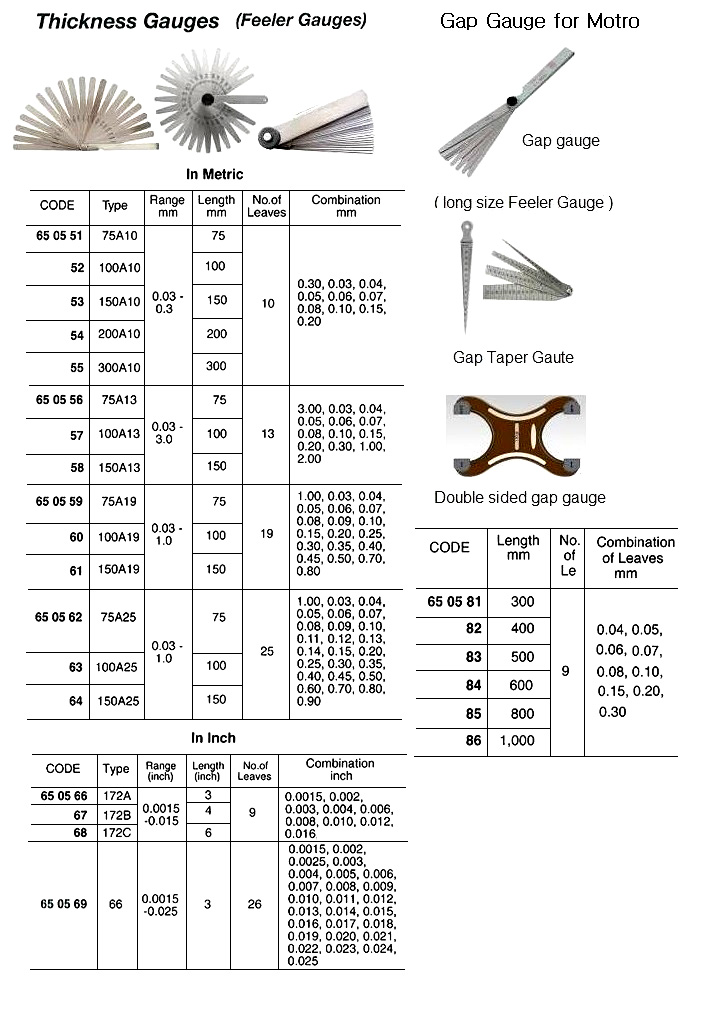 THICKNESS (FEELER) GAUGE, #100A13, 0.03 - 3.0 MM 100 MM LENGTH | Japan (2017-2)