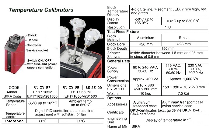 TEMPERATURE CALIBRATORS, AMBIENT TEMP UP TO 850 DEG.C, TP 18850, SIKA