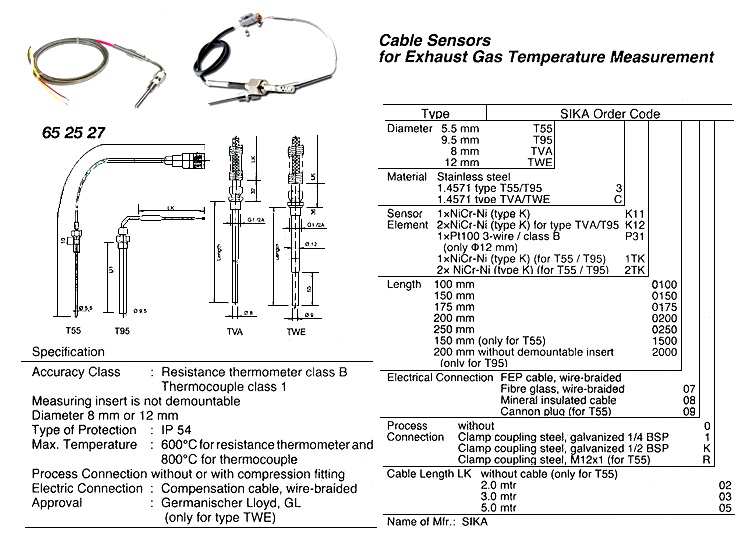 TEMPERATURE SENSOR WITH CABLE SOCKET, ANGLE TY, DIN EN 175 301-803, WITH SIKA NO, NEED SPEC