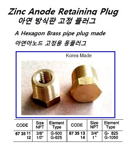 ZINC ANODE RETAINING PLUG, HEXAGON. BRASS, 3/8" | Korea (2014-12)