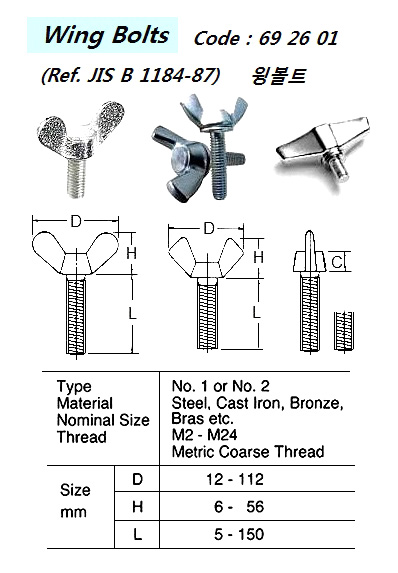 WING BOLTS ( MET. SIZE, L, TYPE ? )