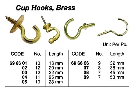 BRASS CUP HOOK, NO.8, 38 MM | (2015-9)