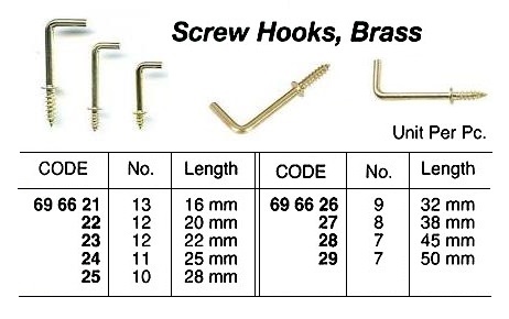 BRASS SCREW HOOK, NO.11, 25 MM | (2015-9)