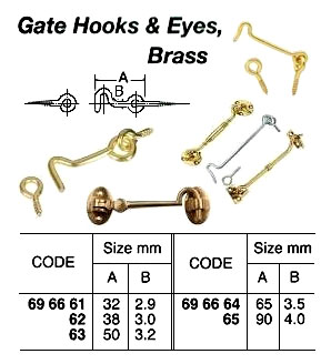 BRASS GATE HOOK & EYE, 50 x 3.2 MM
