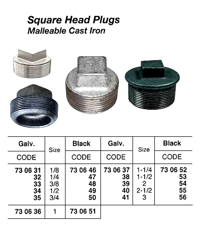 SQUARE HEAD PLUG, SCREWED, MALLEABLE CAST IRON, BLACK, 3/4 | (2009-11)