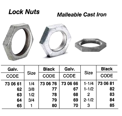 LOCK NUT, SCREWED, MALLEABLE CAST IRON, GALV, 2
