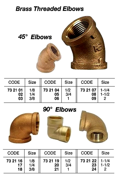 BRASS THREADED ELBOW, 45 DEG, 3/8