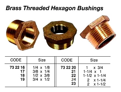 BRASS THREADED HEXAGON BUSHING, 1/2 x 3/8 | Yujin (2019-3)