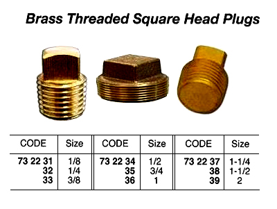 BRASS THREADED SQUARE HEAD PLUG, 1 | Yujin (2018-5)