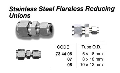 ST.STEEL FLARELESS REDUCING UNION THREADED, 6 MM x 8MM | Sewon (2017-3)