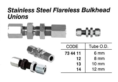 ST.STEEL FLARELESS BULKHEAD UNION THREADED, 8 MM