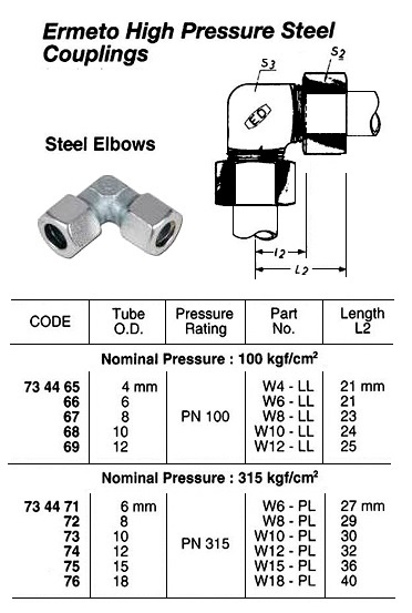 HIGH PRESSURE STEEL ELBOW, 315 KG, 12 MM, W12-PL ERMETO | (2009-7)