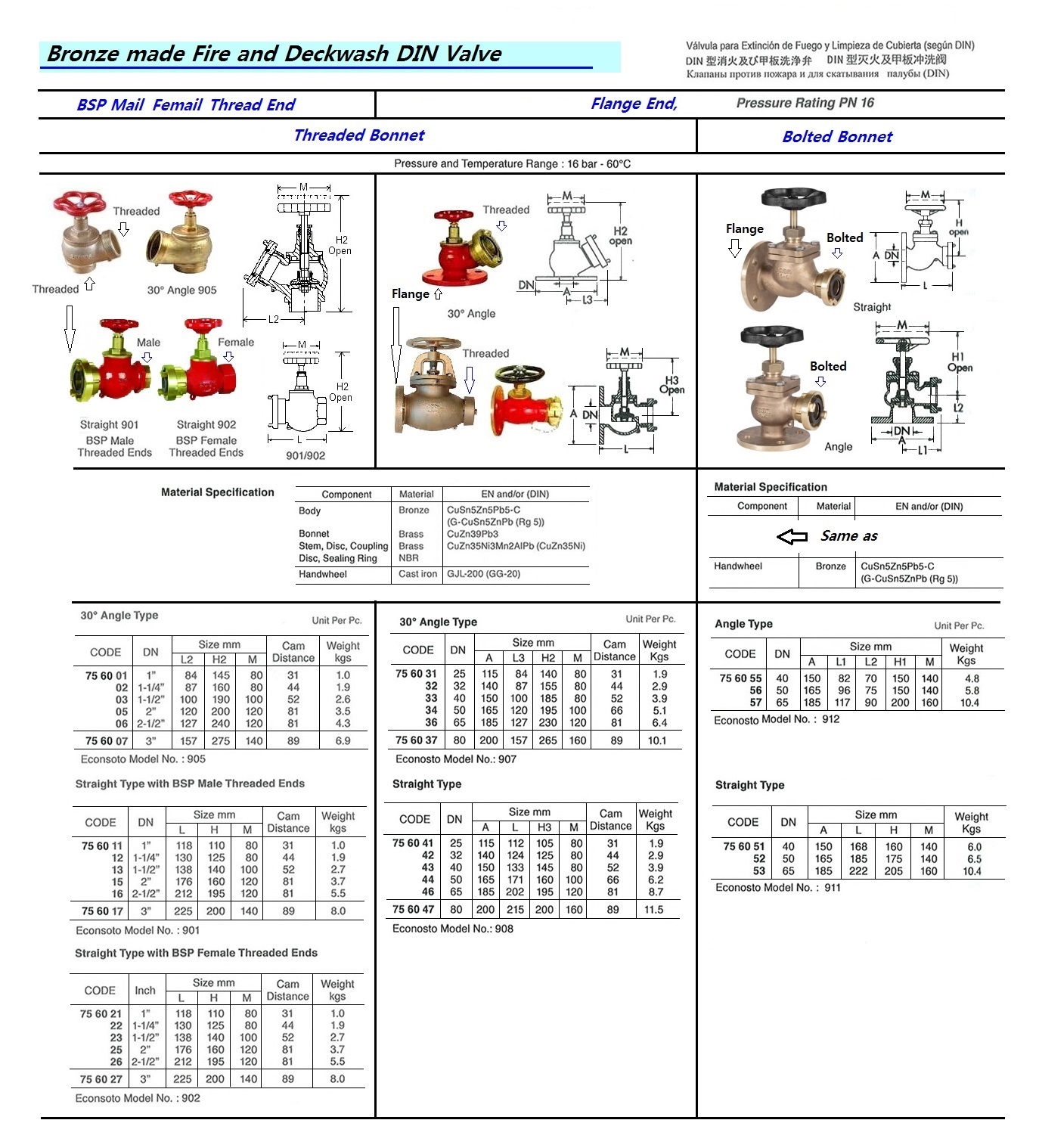FIRE AND DECKWASHING VALVE (DIN), BRONZE, BSP THREAD+STORZ COUPLING, 30 o ANGLE, DN 50