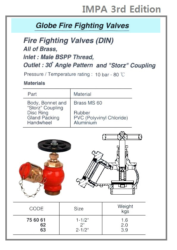 FIRE AND DECKWASHING VALVE (DIN), BRONZE, MALE BSPP THREAD + STORZ COUP. 30o ANGLE , SIZE 2"