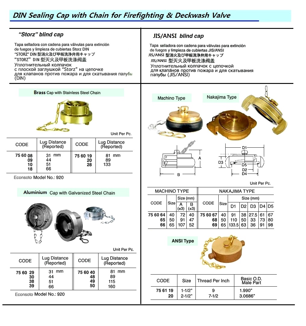 SEALING CAP (BLIND CAP) FOR NAKAJIMA TY WITH CHAIN, SIZE: 40
